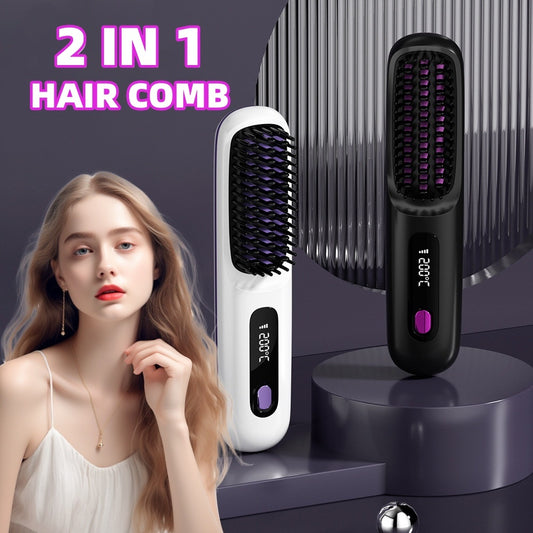 2-in-1 Stijl- en Krulborstel - Compact & Draadloos
